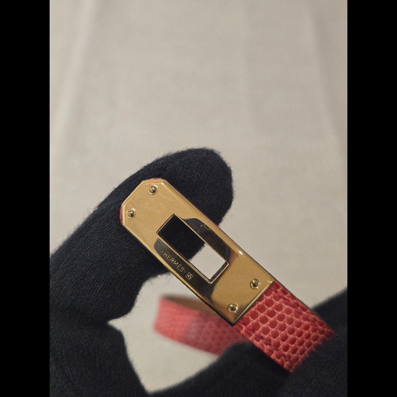 愛馬仕 Hermès Kelly Double Tour 蜥蜴皮雙圈手環 紅色金釦-10