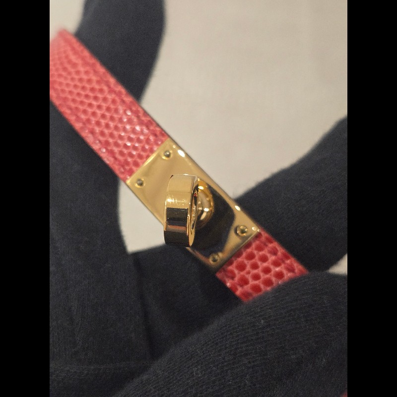 愛馬仕 Hermès Kelly Double Tour 蜥蜴皮雙圈手環 紅色金釦-13