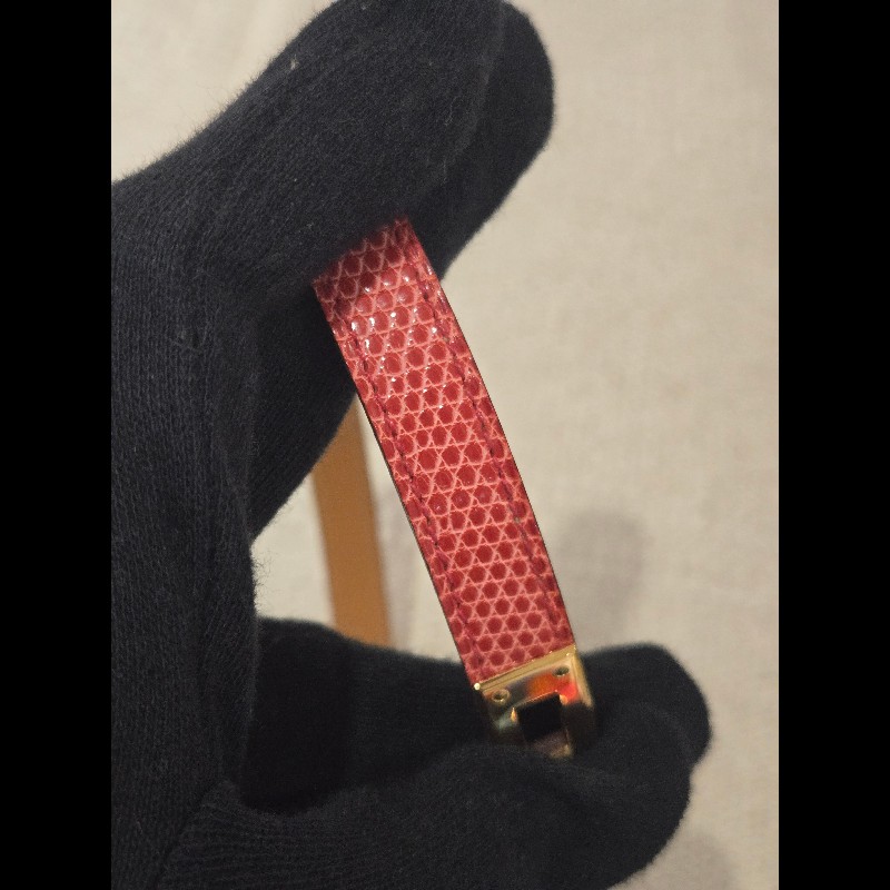 愛馬仕 Hermès Kelly Double Tour 蜥蜴皮雙圈手環 紅色金釦-16