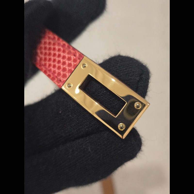 愛馬仕 Hermès Kelly Double Tour 蜥蜴皮雙圈手環 紅色金釦-17