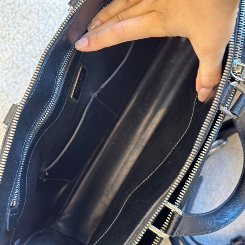 普拉達/Prada  黑色十字紋牛皮公文包手提包-2