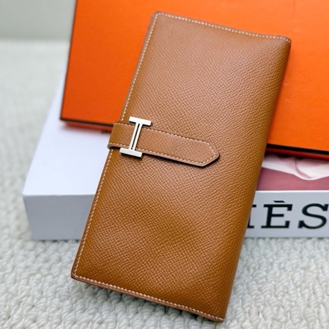 愛馬仕/Hermès bearn長款錢包 金棕銀扣 X刻 Epsom皮