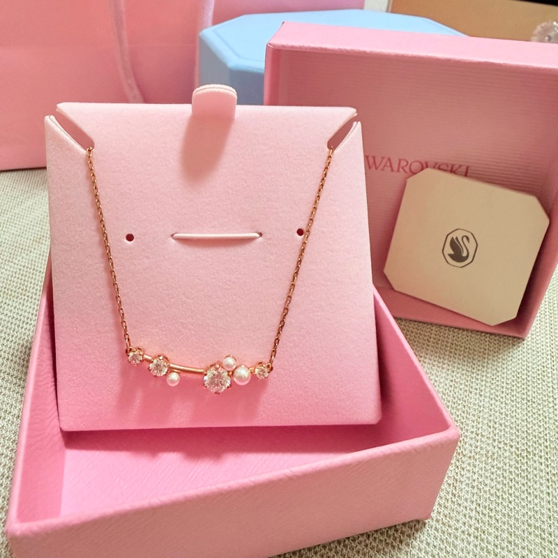 Swarovski Constella 玫瑰金珍珠水鑽項鍊｜附盒購證｜9成新✨氣質款-0