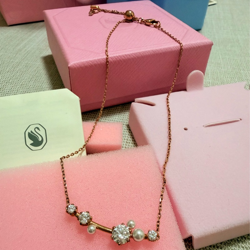 Swarovski Constella 玫瑰金珍珠水鑽項鍊｜附盒購證｜9成新✨氣質款-2