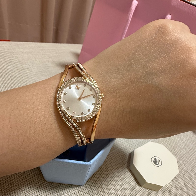 Swarovski Hyperbolla滿鑽玫瑰金手錶｜Swiss Made｜附盒｜9成新✨氣質款-0