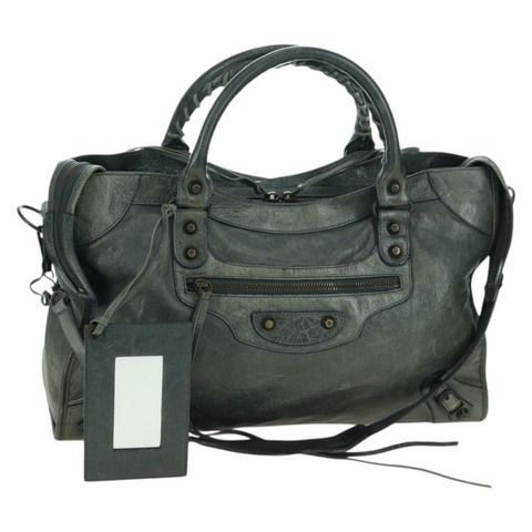 BALENCIAGA The City 手提包 皮革 2way 灰色 115748 Auth yk20311SAM