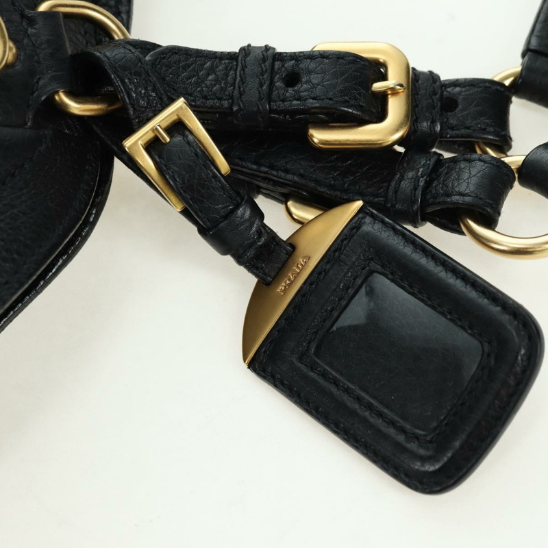 【日本直送】PRADA 皮革手提包 黑色 金色 BR3847 正品 am11447V-7