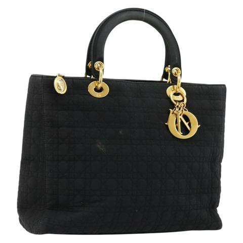 Christian Dior Canage Lady Dior 手提包 尼龍 黑色 金色 正品 ep14031A