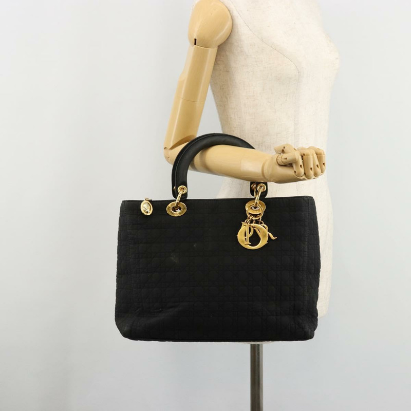 【日本直送】Christian Dior Canage Lady Dior 手提包 尼龍 黑色 金色 正品 ep14031A-22