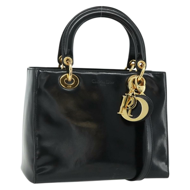 【日本直送】Christian Dior Lady Dior Cannage 中型皮革雙肩包 黑色 金色 Auth ka4150A-0
