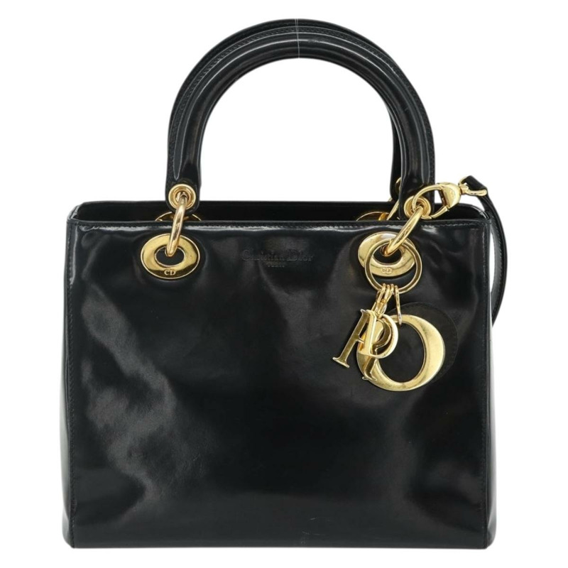 【日本直送】Christian Dior Lady Dior Cannage 中型皮革雙肩包 黑色 金色 Auth ka4150A-12