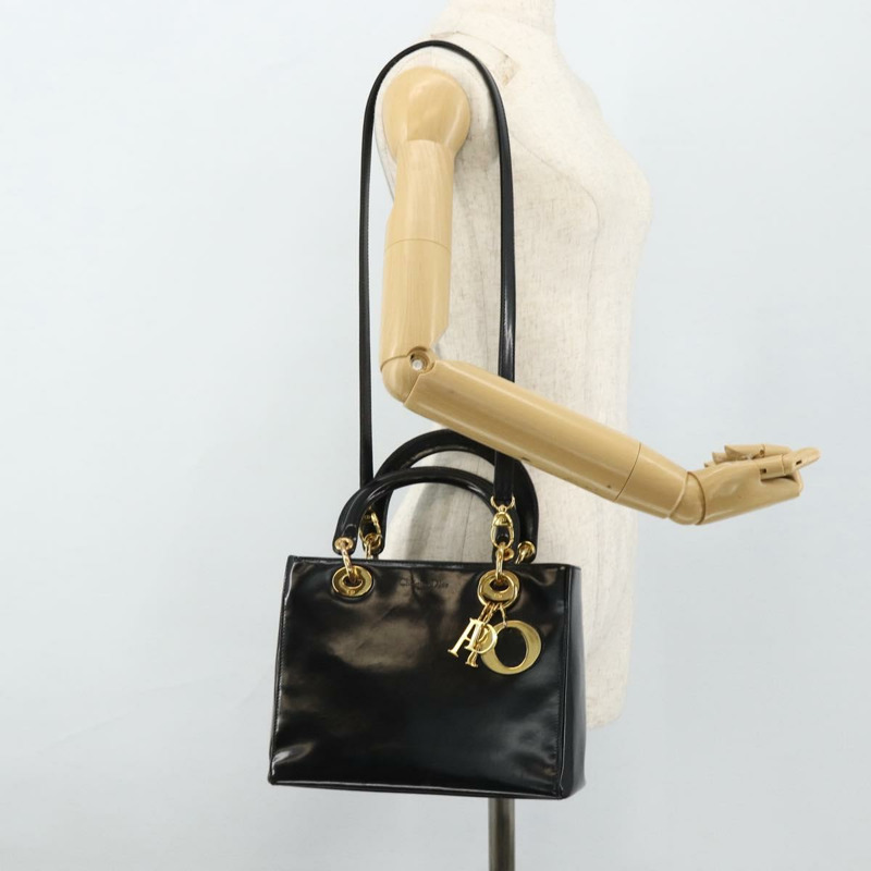【日本直送】Christian Dior Lady Dior Cannage 中型皮革雙肩包 黑色 金色 Auth ka4150A-24