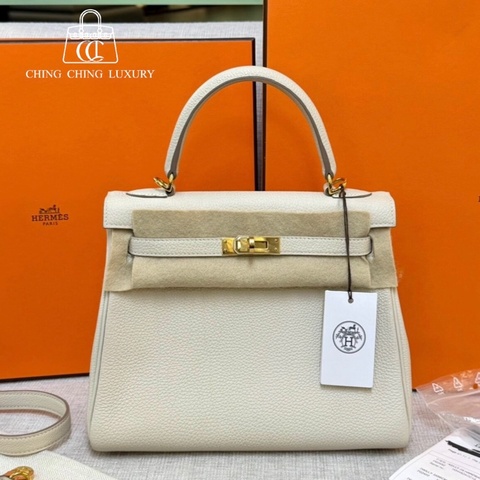 🌈Hermes🧡Kelly 25🌟奶昔白金扣🌈99閑置新🌟全套有單🌟Togo皮🌟kelly25🌟愛馬仕🌟