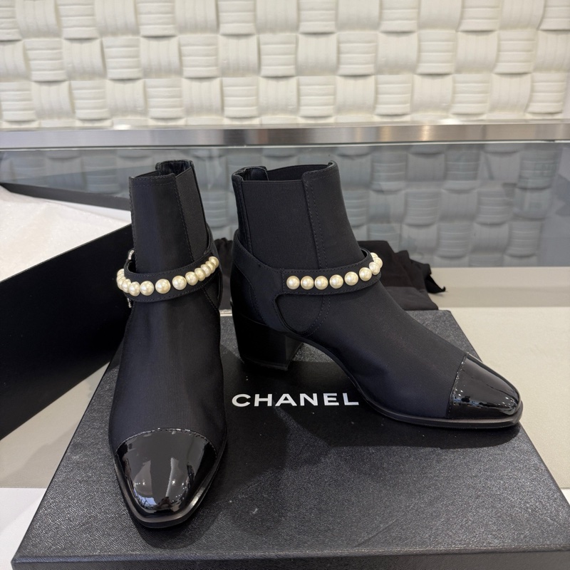 閒置近新CHANEL香奈兒珍珠粗跟短靴 37碼 已貼底-4