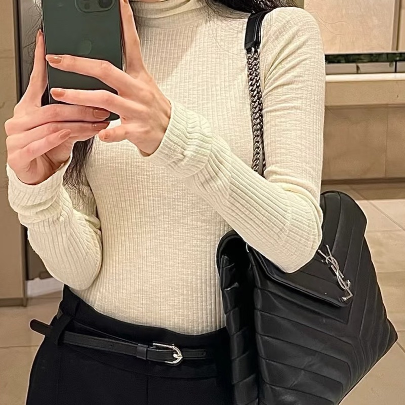 SAINT LAURENT聖羅蘭黑銀鏈條LouLou大號單肩斜挎背包👘-18