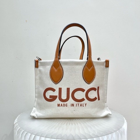 Gucci古馳帆布tote👜帆布拼棕色手柄