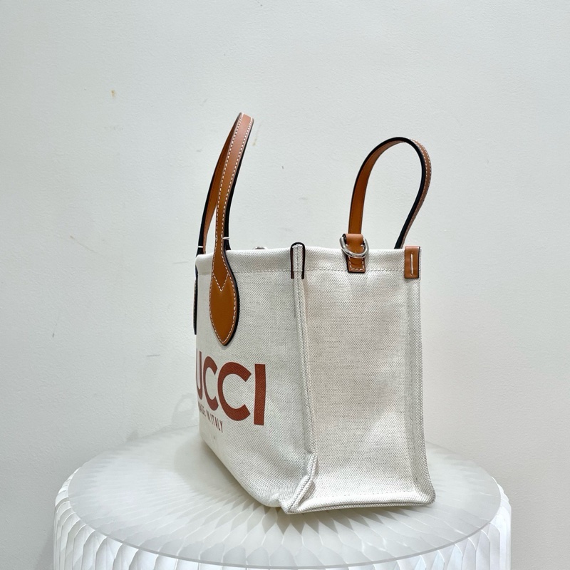 Gucci古馳帆布tote👜帆布拼棕色手柄-1
