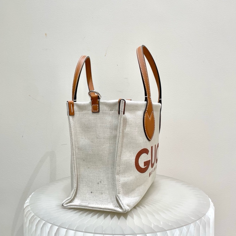 Gucci古馳帆布tote👜帆布拼棕色手柄-3