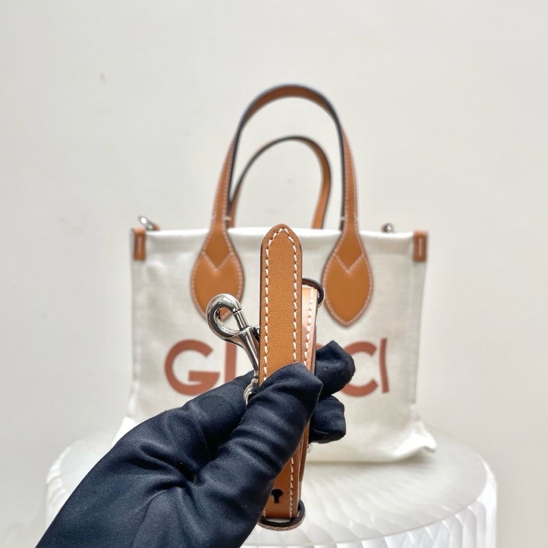 Gucci古馳帆布tote👜帆布拼棕色手柄-5