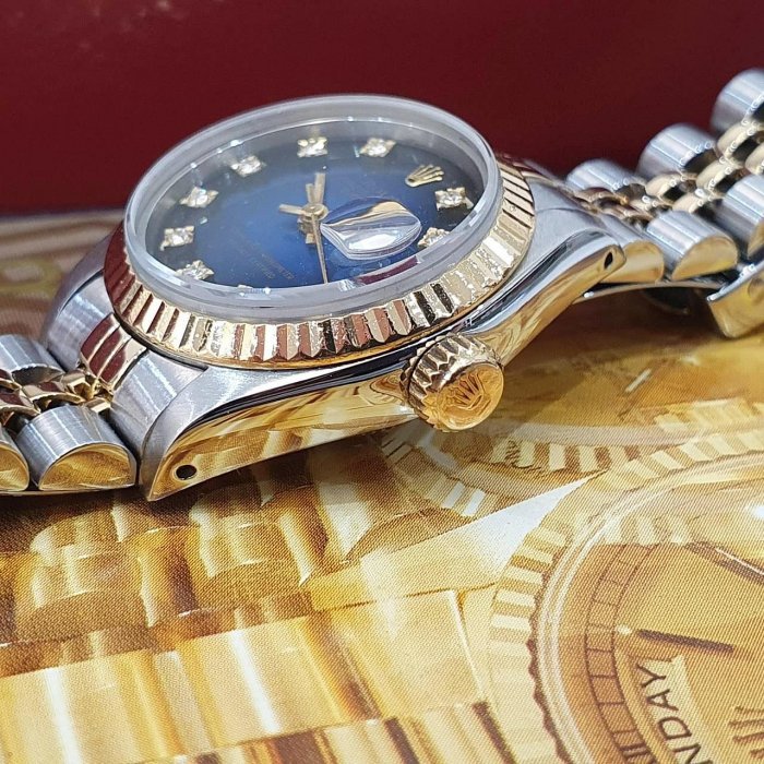 【大眾名錶】ROLEX勞力士69173 Datejust 蠔式女錶 太陽圈 原廠漸層藍十鑽面盤 錶徑26mm 自動上鍊 18K金及不鏽鋼 B1287-5