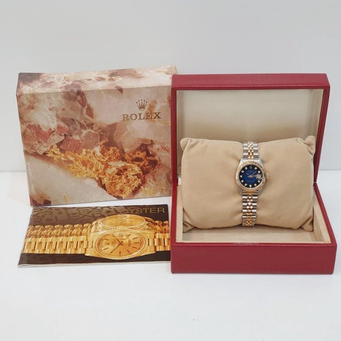 【大眾名錶】ROLEX勞力士69173 Datejust 蠔式女錶 太陽圈 原廠漸層藍十鑽面盤 錶徑26mm 自動上鍊 18K金及不鏽鋼 B1287-9