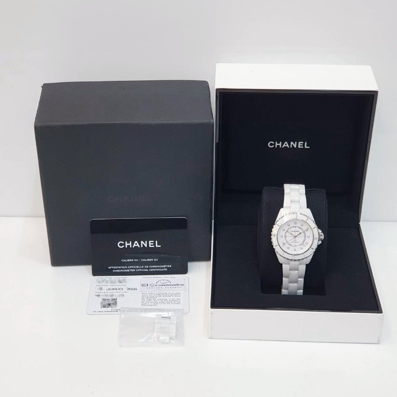 【大眾名錶】CHANEL香奈兒 H5705經典款J12 2021/06卡 白陶瓷 鑽石時標 底蓋裸空 大眾名錶B1292-9