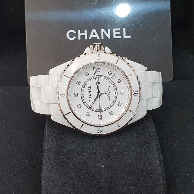 【大眾名錶】CHANEL香奈兒 H5705經典款J12 2021/06卡 白陶瓷 鑽石時標 底蓋裸空 大眾名錶B1292-4