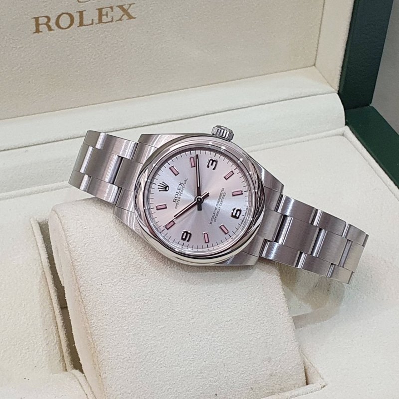 【大眾名錶】ROLEX勞力士 177200 蠔式OP 中型款 銀色369數字面盤 粉色時標 錶徑31 大眾名錶G274-2