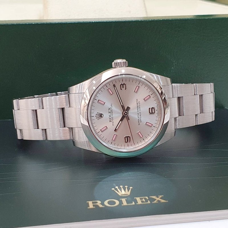【大眾名錶】ROLEX勞力士 177200 蠔式OP 中型款 銀色369數字面盤 粉色時標 錶徑31 大眾名錶G274-4