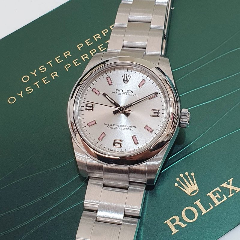 【大眾名錶】ROLEX勞力士 177200 蠔式OP 中型款 銀色369數字面盤 粉色時標 錶徑31 大眾名錶G274-5