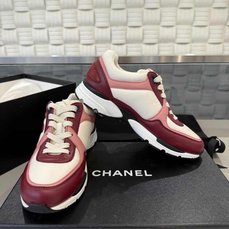 閒置新 CHANEL香奈兒紅色拼色皮革低幫圓頭系帶休閒鞋運動鞋 輕微放置痕跡 37碼-4