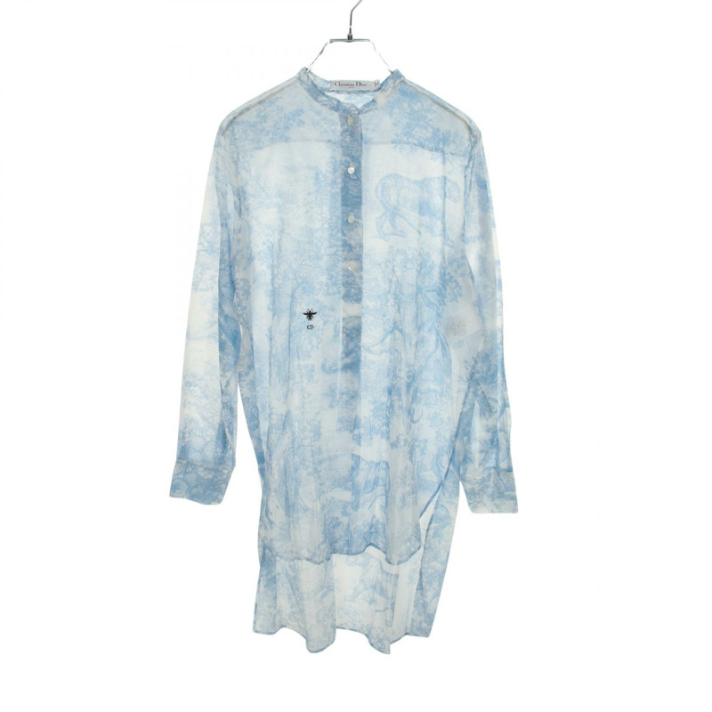 Christian Dior Toile de Jouy 長版襯衫裙 911B54A3802 棉 藍色 二手 #36-0