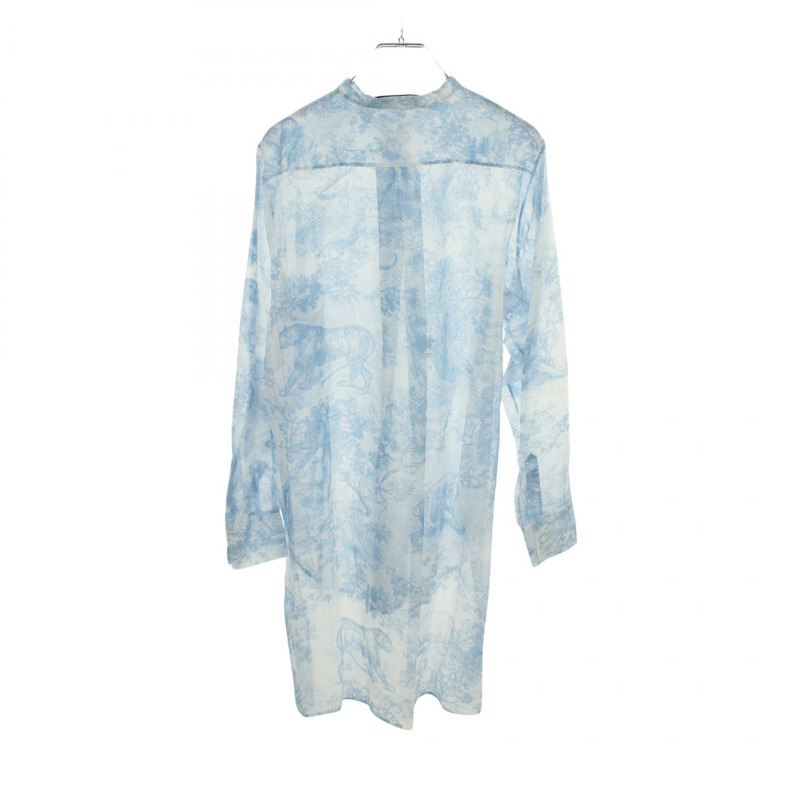 Christian Dior Toile de Jouy 長版襯衫裙 911B54A3802 棉 藍色 二手 #36-1