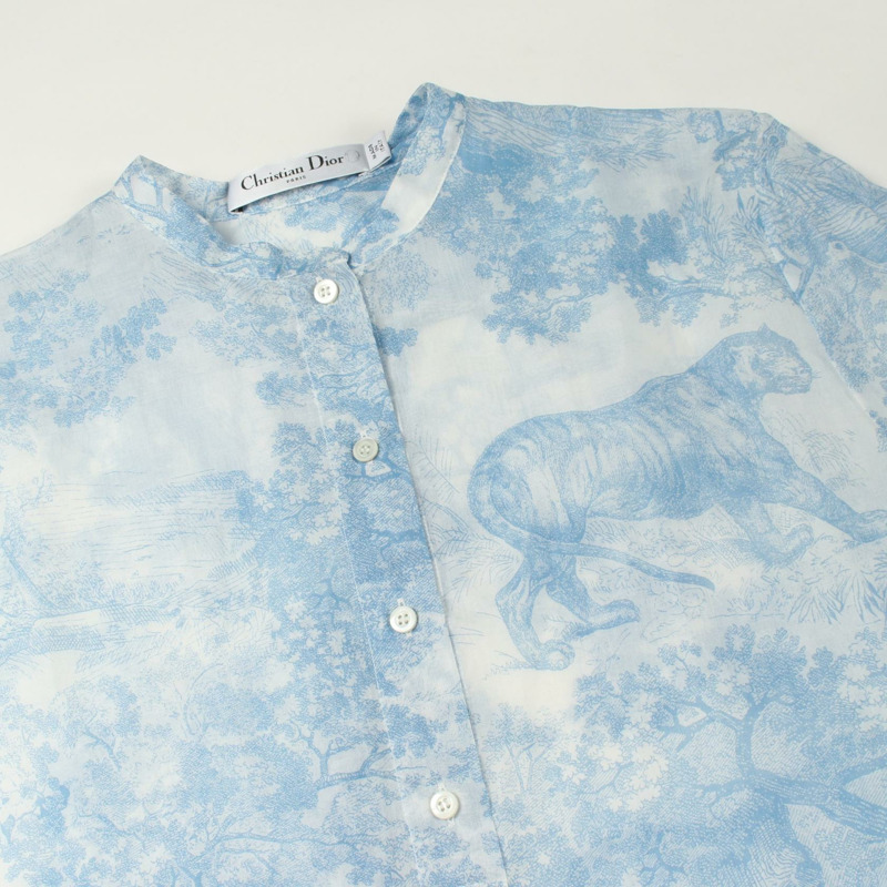 Christian Dior Toile de Jouy 長版襯衫裙 911B54A3802 棉 藍色 二手 #36-4