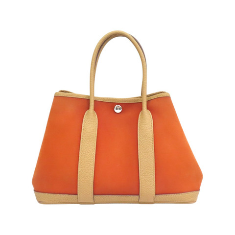 橘色 帆布 negonda牛皮 Garden party 30 手提包 銀扣 Z刻【HERMES 愛馬仕】 H066606CK