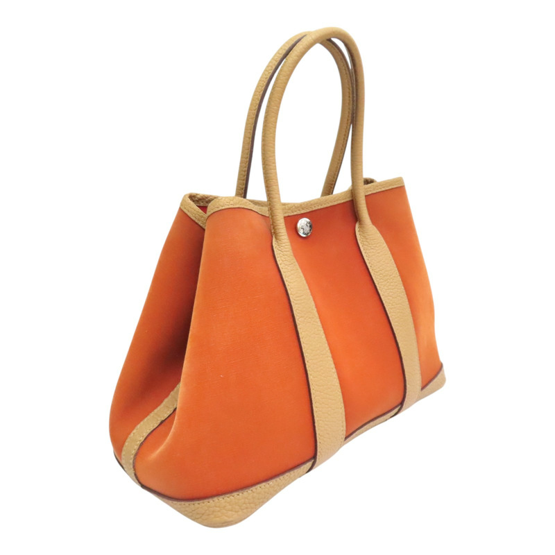 橘色 帆布 negonda牛皮 Garden party 30 手提包 銀扣 Z刻【HERMES 愛馬仕】 H066606CK-1