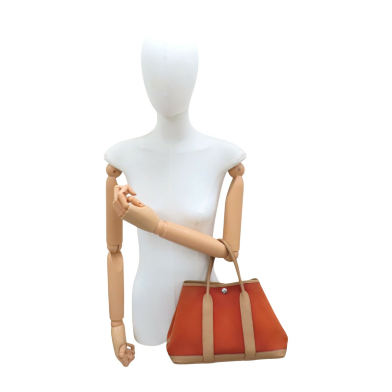 橘色 帆布 negonda牛皮 Garden party 30 手提包 銀扣 Z刻【HERMES 愛馬仕】 H066606CK-6