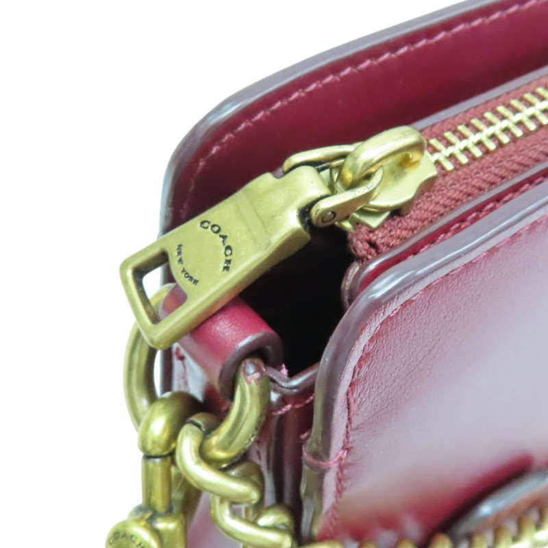 酒紅色 牛皮 Signature Chain Crossbody 肩背包【COACH 寇馳】 78801-12