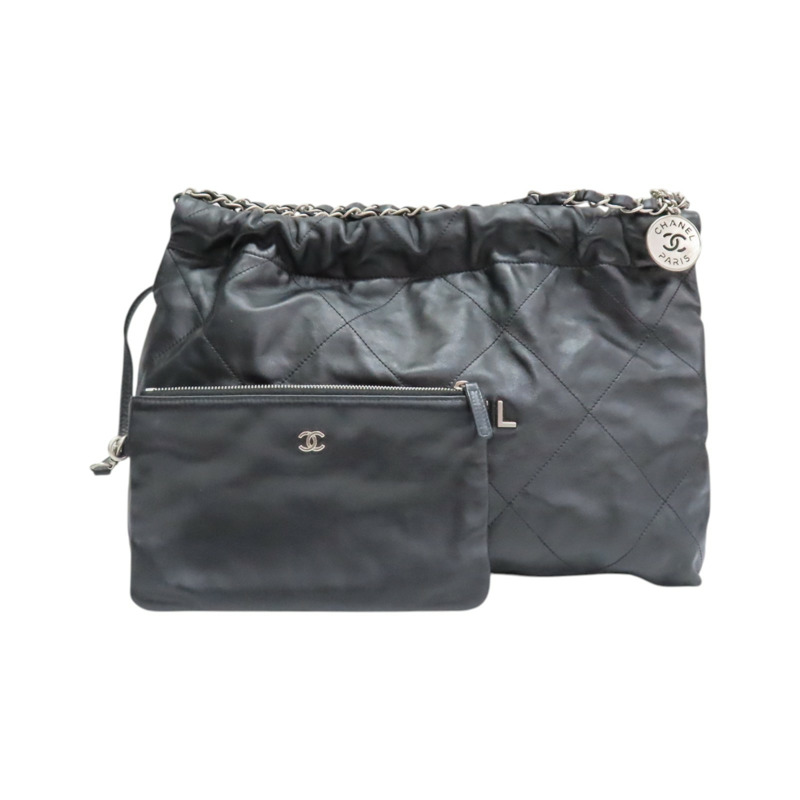 黑色 牛皮 22 肩背包 銀扣【CHANEL 香奈兒】 AS4486-10