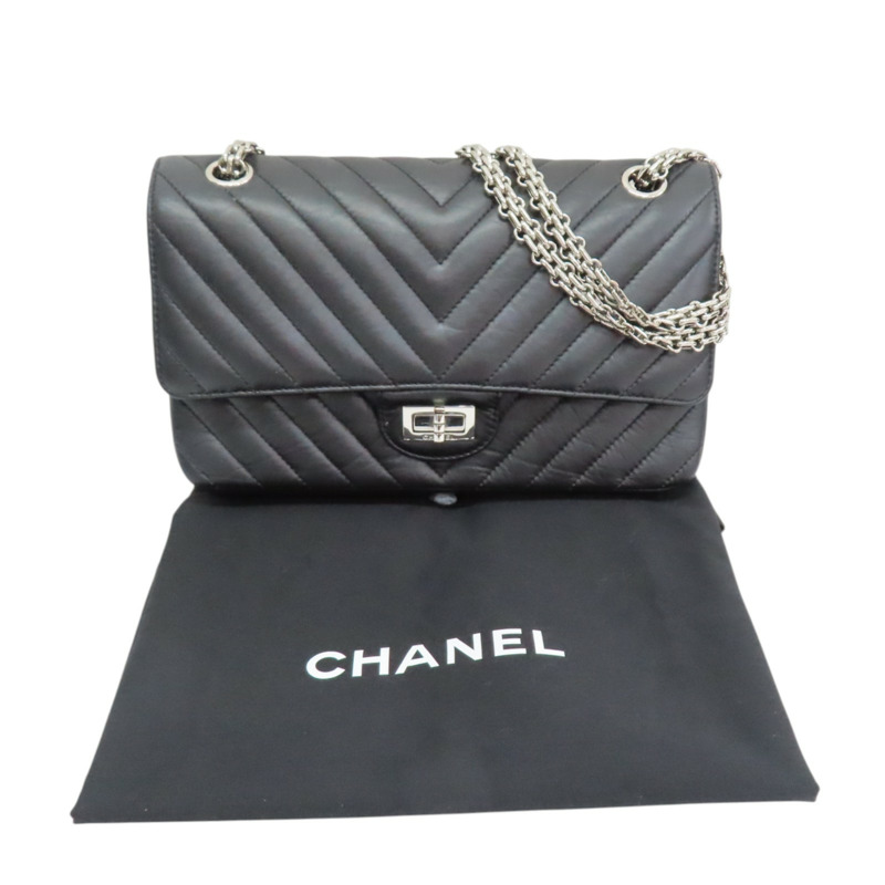 黑色 山型紋 羊皮 2.55 鍊帶 肩背包 銀扣【CHANEL 香奈兒】 A37586-9