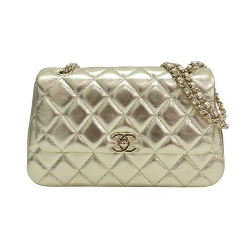 金色 菱格紋 羊皮 鍊帶 肩背包 金扣【CHANEL 香奈兒】