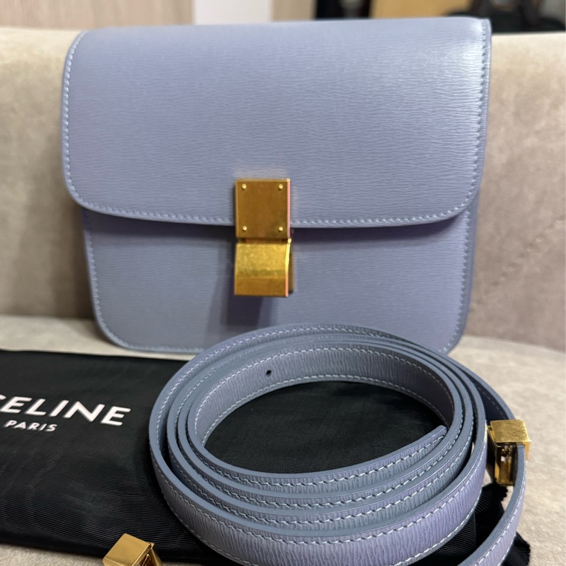 ［99%新］Celine 賽琳 box霧藍色小號 配件：肩帶塵袋-0