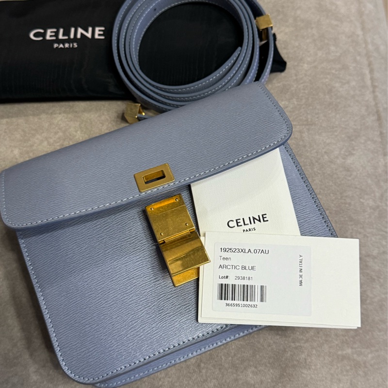 ［99%新］Celine 賽琳 box霧藍色小號 配件：肩帶塵袋-11
