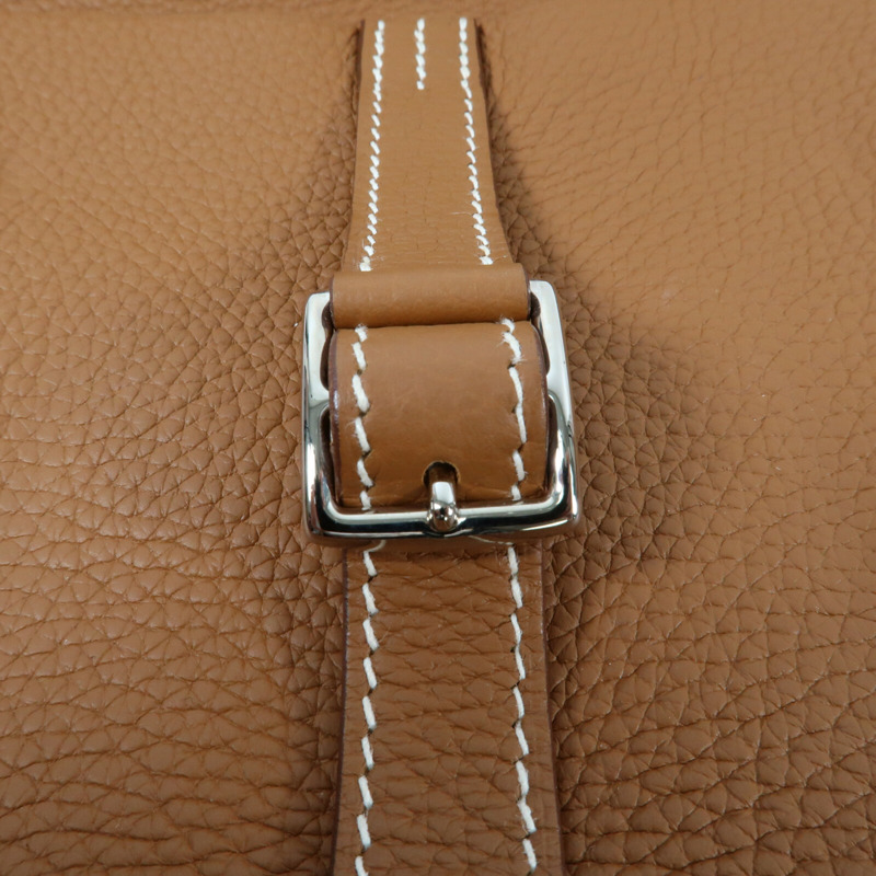 HERMES Clemence皮革Halzan 25銀扣兩用手挽肩背包Gold-10