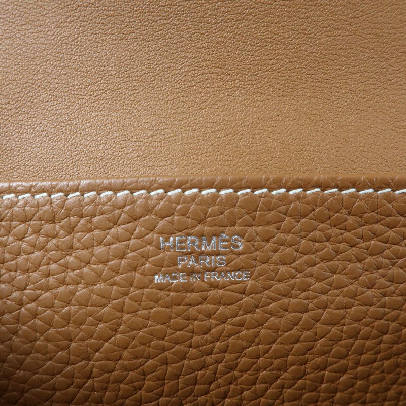 HERMES Clemence皮革Halzan 25銀扣兩用手挽肩背包Gold-11