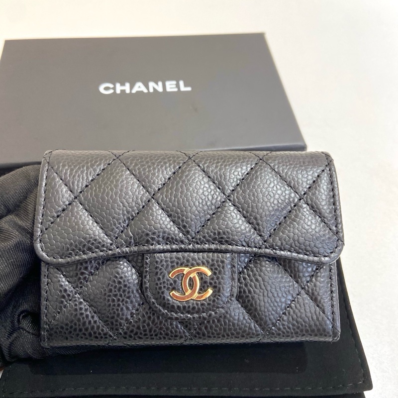 99新Chanel香奈兒黑金荔枝紋牛皮卡包  芯片款 尺寸：11*2*7 附件：盒子 塵袋。-0