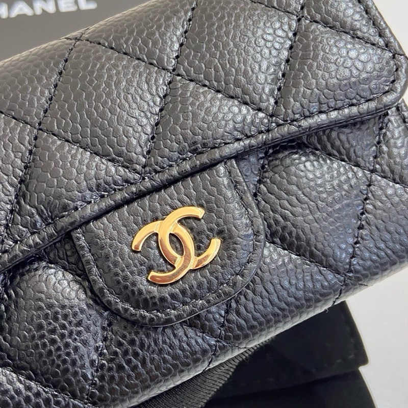 99新Chanel香奈兒黑金荔枝紋牛皮卡包  芯片款 尺寸：11*2*7 附件：盒子 塵袋。-7