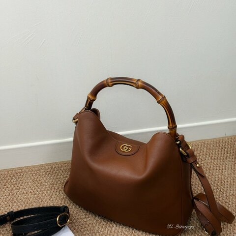 S5413-GUCCI Diana中號棕色牛皮竹節包746124