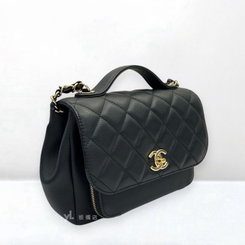S5415-CHANEL 黑荔枝皮金釦郵差包A93607-1