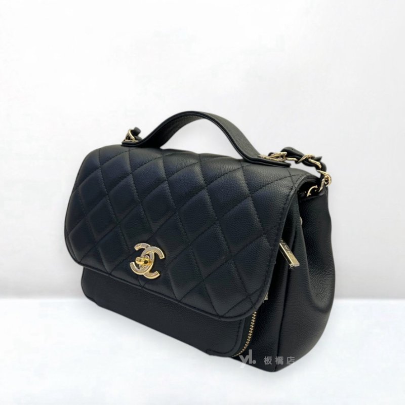 S5415-CHANEL 黑荔枝皮金釦郵差包A93607-2